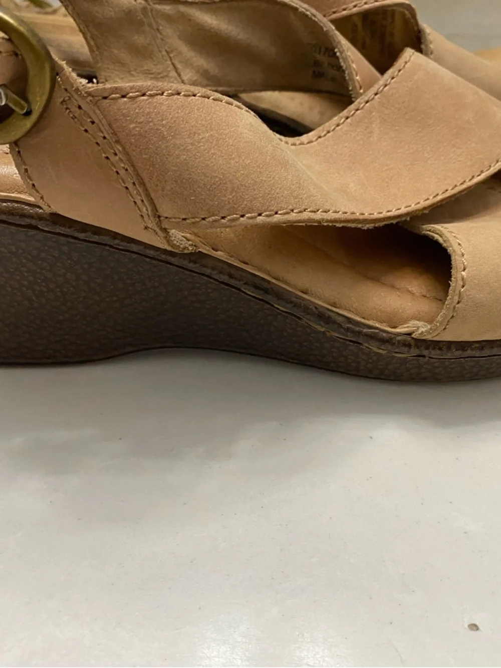Børn Tan Leather Crisscross Slingback Wedge Sandals Opanka‎ Comfort Size 10
